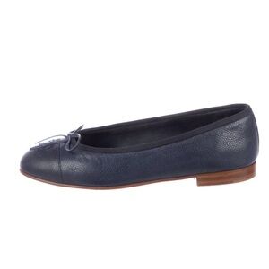 CHANEL Dark Blue Leather Ballet Flats